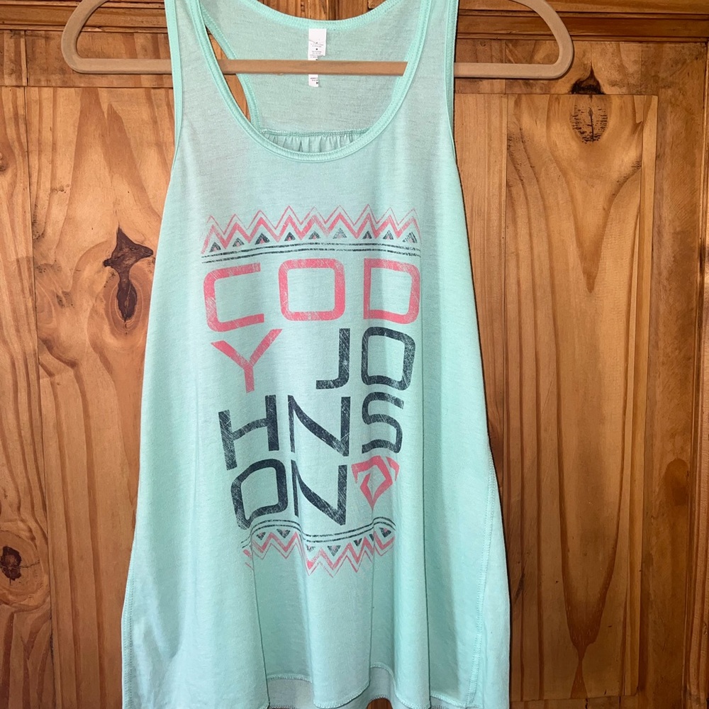 Cody Johnson mint green tank top by Bella. SZ. M
